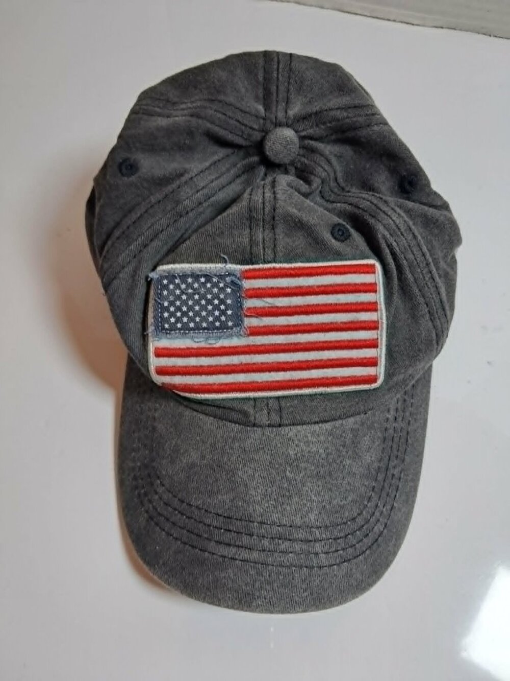 New Charcoal Gray Washed USA Flag America Baseball Cap